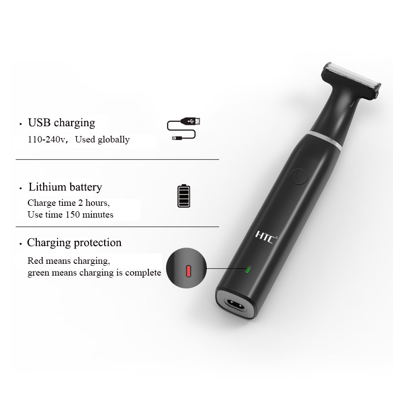 HTC ágyéki hajvágó férfiaknak, elektromos gömbvágó/borotva, cserélhető pengefejek, vízálló nedves/száraz lágyék- és borotválkozás