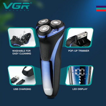 VGR Тример за коса Професионална самобръсначка IPX7 Водоустойчива самобръсначка за лице 3D плаваща ротационна електрическа машина за бръснене за мъже V-306