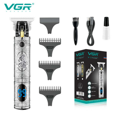 VGR T9 Hair Trimmer Επαναφορτιζόμενη μηχανή κοπής Cordless Hair Clipper Electric Barber T-Blade 0mm Cutting Blade V-228