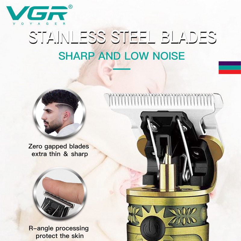 VGR T9 hajvágó újratölthető hajvágó gép akkus hajvágó elektromos fodrász T-penge 0mm vágópenge V-228