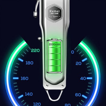 Kemei KM-1998 Професионална първокласна машинка за подстригване Мъжка професионална версия 2000mAh батерия Супер лека Супер силна Супер тиха бръснарница