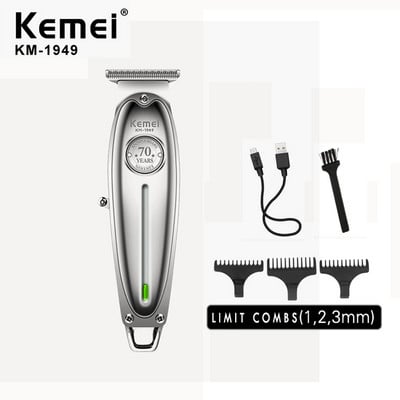 Kemei 1949 Professzionális hajvágó All Metal Férfi Elektromos Akkus Hajvágó 0mm Kopasz T penge Finish Hajvágó Gép
