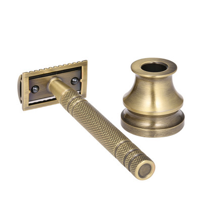Kit de bărbierit din metal pentru bărbierit, cu două margini, cu suport Set de instrumente de îndepărtare manuală a bărbii/mustaților