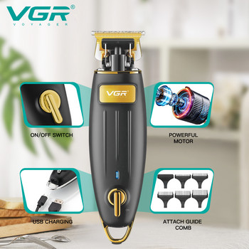 VGR Hair Trimmer Professional Hair Clipper Rechargeable Baber Trimmer Cordless Electric T-Blade 0mm Machine Cutting Machine V-192