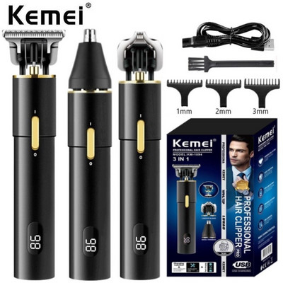 Kemei KM-1894 Mașină de tuns profesională fără fir cu decolorare, tuns electric 3 ÎN 1, mașină de tuns, lamă goală, baterie Li-on de mare capacitate