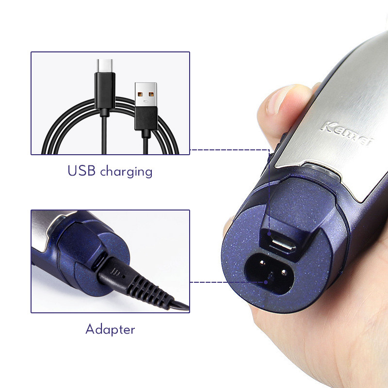 Mașină de tuns profesională Kemei pentru bărbați, aparat de tuns bărbier, baterie litiu-ion, 600 mAh, 43K