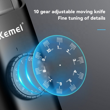 Kemei Quiet Тример за коса Безжична електрическа машинка за подстригване Мъжка акумулаторна машина за подстригване 10 настройки за дължина с прецизен диск