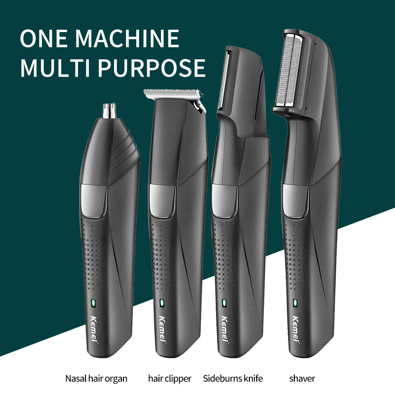 Mașină de tuns barba Kemei originală pentru aparatul de ras electric pentru față și corp Kit de îngrijire pentru bărbați pentru nas, urechi, sprâncene cu pieptene reglabil