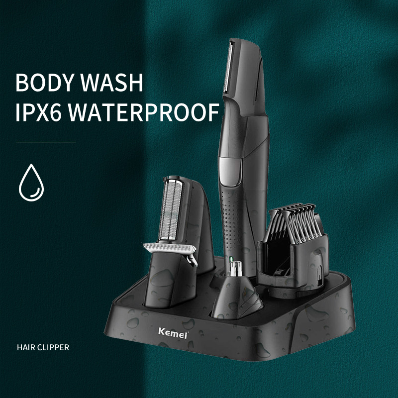 Mașină de tuns barba Kemei originală pentru aparatul de ras electric pentru față și corp Kit de îngrijire pentru bărbați pentru nas, urechi, sprâncene cu pieptene reglabil