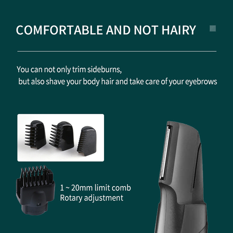 Mașină de tuns barba Kemei originală pentru aparatul de ras electric pentru față și corp Kit de îngrijire pentru bărbați pentru nas, urechi, sprâncene cu pieptene reglabil