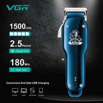 Μηχάνημα κοπής VGR Electric Hair Clipper Professional Haircut Machine Barber Rechargeable Cordless Hair Trimmer Men V-679