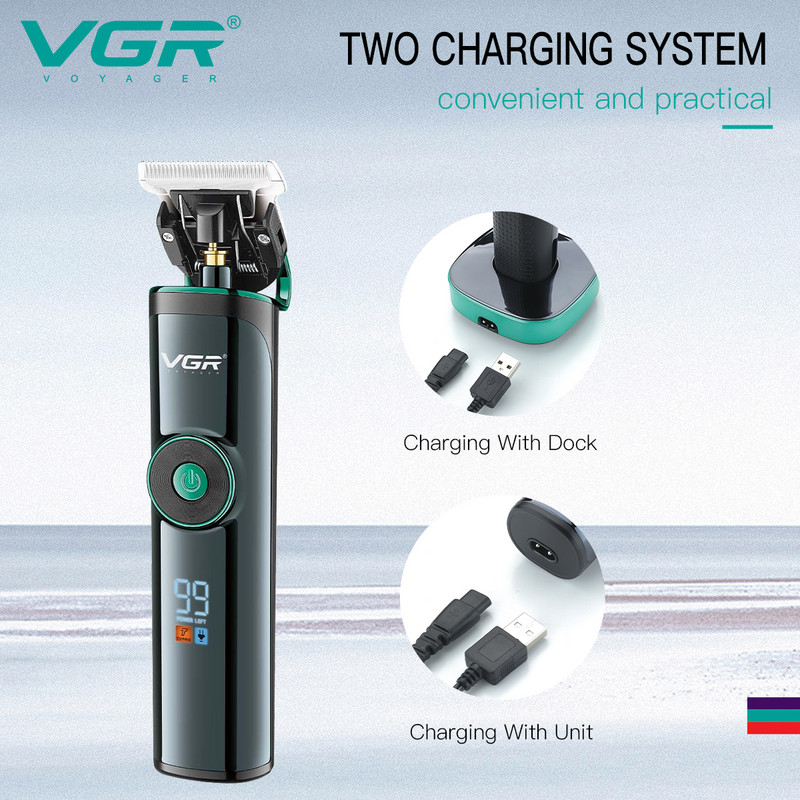 VGR hajvágó újratölthető hajvágó akkus hajvágó gép elektromos hajvágó digitális kijelzős férfi vágó V-671