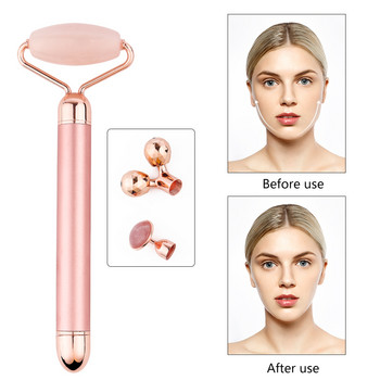 3 σε 1 Δονούμενο Σετ Roller Facial Jade Rose Quartz Jade Roller Stone με 3 αντικαταστάσιμες κεφαλές Face Slimming Lifting Massager