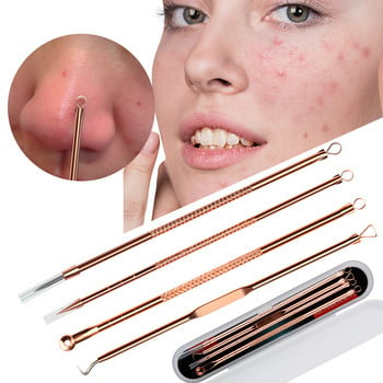 Ροζ χρυσό 4 τεμ./σετ Μαύρες κουκκίδες Comedone Acne Pimple Belmish Extractor Εργαλείο αφαίρεσης μαύρων στιγμάτων Κουτάλι για Εργαλείο περιποίησης προσώπου