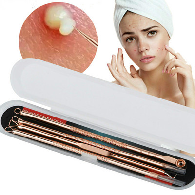 Rose Gold 4 buc/set comedon pentru puncte negre, acnee, cosuri, extractor de cosuri, cu vid, instrument pentru îndepărtarea punctelor negre, lingură pentru instrument de îngrijire a pielii feței