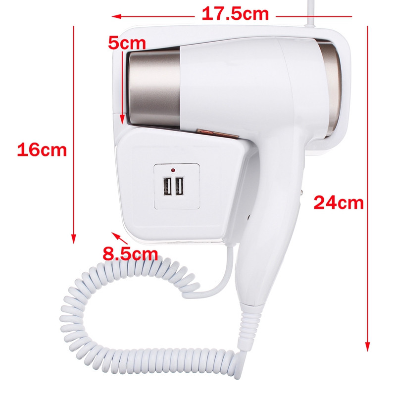 220V 1300W 2 mód Állítható USB aljzat fali akasztós típus Elektromos Hotel Otthon Fürdőszoba Hajszárító Tartó Szalon Hajszárító