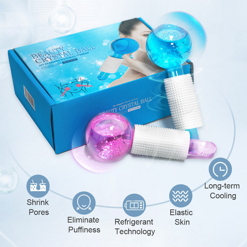 2db Crystal Jégkorong Energia Arcmasszázs Szépség Szemmasszírozó Földgömbök Roller Water Wave Szemüvegek Golyós Bőrápoló Eszközök