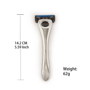 Colorlamb сребрист мъжки бръснач за бръснене Бръснарски инструмент Елегантна ръчна самобръсначка с 2 бр. 5-слойна касета с ножчета