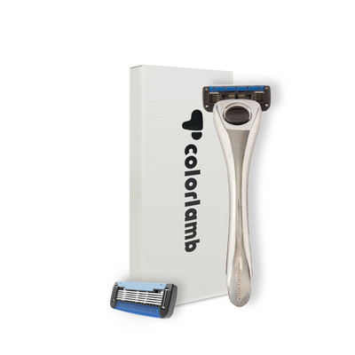 Colorlamb srebrna muška britva za brijanje Alati za brijanje Elegantni ručni aparat za brijanje s 2 KOM uloška s petoslojnim oštricama