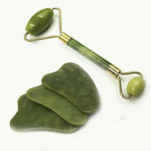 Veido masažo volelis Guasha lenta dvigubos galvutės natūralaus nefrito akmens atpalaiduojantis liekninamasis kaklas Thin Lift veido pakėlimas kūno odos priemonė