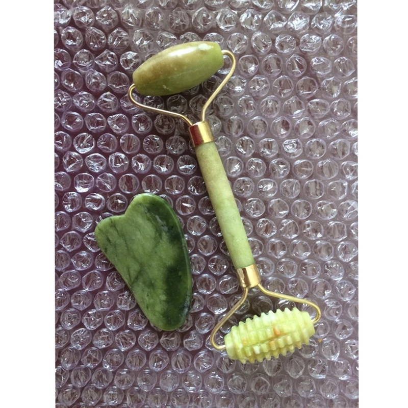 Veido masažo volelis Guasha lenta dvigubos galvutės natūralaus nefrito akmens atpalaiduojantis liekninamasis kaklas Thin Lift veido pakėlimas kūno odos priemonė