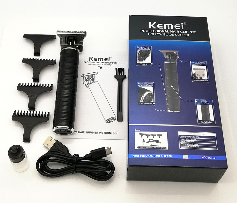 Kemei T9 Men Electric Hair Trimmer 0mm Baldheaded Barber Hair Clipper Professional Hair Clipper Ασύρματο μηχάνημα κοπής μαλλιών