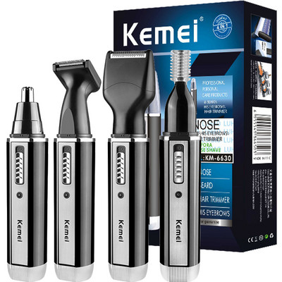 Trimmer Kemei 4 în 1 pentru bărbați Trimmer electric pentru nas și urechi Trimmer reîncărcabil pentru păr Set de îngrijire pentru curățarea nasului și urechilor
