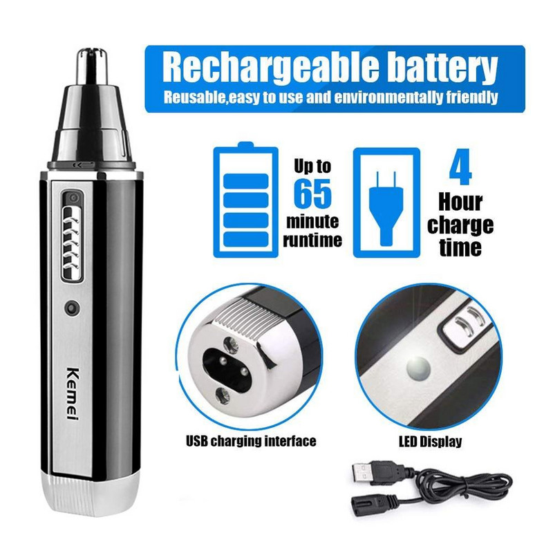 Kemei 4 viename vyrų žoliapjovė Elektrinė nosies ir ausų kirpimo mašinėlė Įkraunama kirpimo mašinėlė plaukams Barzdos nosies ir ausų valiklio priežiūros rinkinys