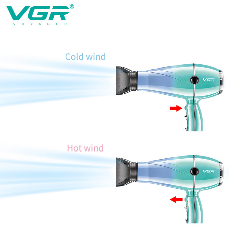 VGR Hajszárító Professzionális Hajszárító 2400W Nagy teljesítményű túlmelegedés elleni védelem Erős szél szárítás Hajápoló Styling Tool V-452