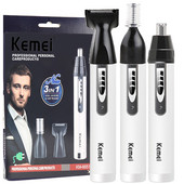 Kemei 3 az 1-ben elektromos orr-fülvágó férfi borotva epilátor újratölthető szőrtelenítő vágó szemöldökvágó borotvagép
