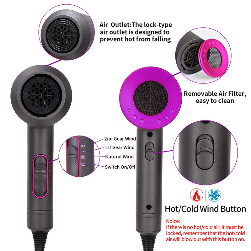 Salon Styling Plaukų džiovintuvas Neigiamas jonas su difuzoriaus reguliavimu Stiprus plaukų džiovintuvas Kelionės namo Plaukų džiovintuvas karštas ir šaltas oras