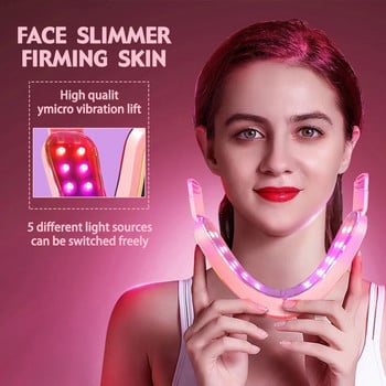 Συσκευή ανύψωσης προσώπου LED Photon Therapy Facial Slimming Vibration Massager Διπλό πιγούνι σε σχήμα V Μηχάνημα ζώνης ανύψωσης μάγουλων