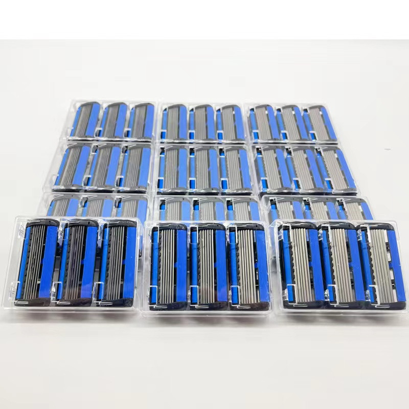 Ξυριστική μηχανή ασφαλείας 6 στρωμάτων (1 θήκη ξυραφιού + κεφαλή 7 λεπίδων) Σετ ξυραφιού ξυρίσματος κασέτας Ανδρικό μαχαίρι αποτρίχωσης προσώπου σε μπλε σώμα