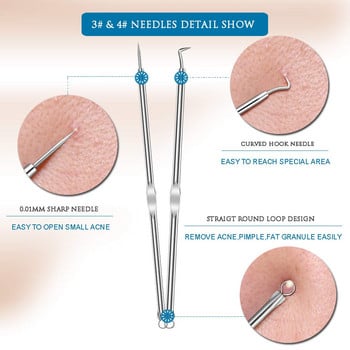 Dighealth 4 τεμ. από ανοξείδωτο ατσάλι αφαίρεσης μαύρων σημαδιών Extraction Pimple Comedone Acne Extractor Whitehead Blemish Popper Kit