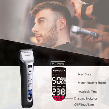 RUCHA USB Charging Hair Clipper Οθόνη LCD Titanium Keramic Blade Hair Trimmer Pefessional Salon Men Hair cutting Machine