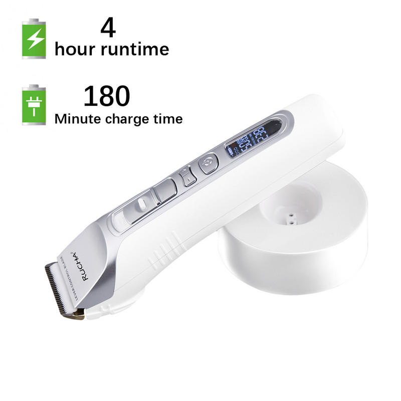 RUCHA USB töltő hajvágó LCD kijelző, titán kerámia penge hajvágó Pefessional szalon férfi hajvágó gép