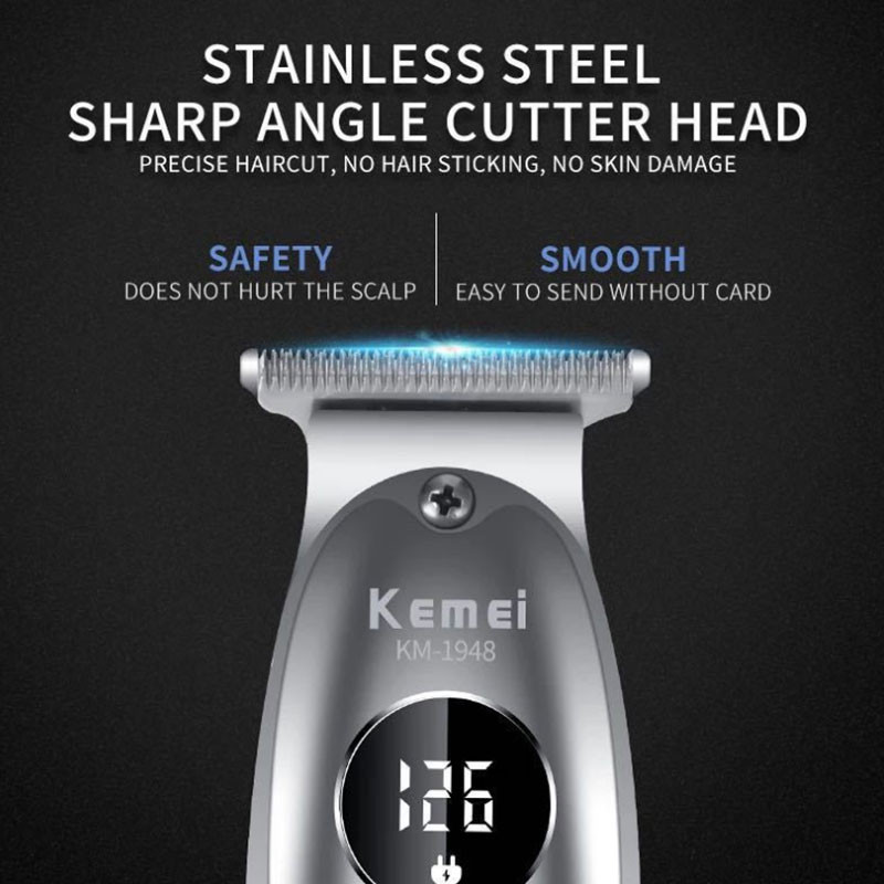 Kemei Profesionāls pilna metāla matu griezējs vīriešiem Litija elektriskais uzlādējams bārdas matu griezējs LCD displeja matu griešanas mašīna