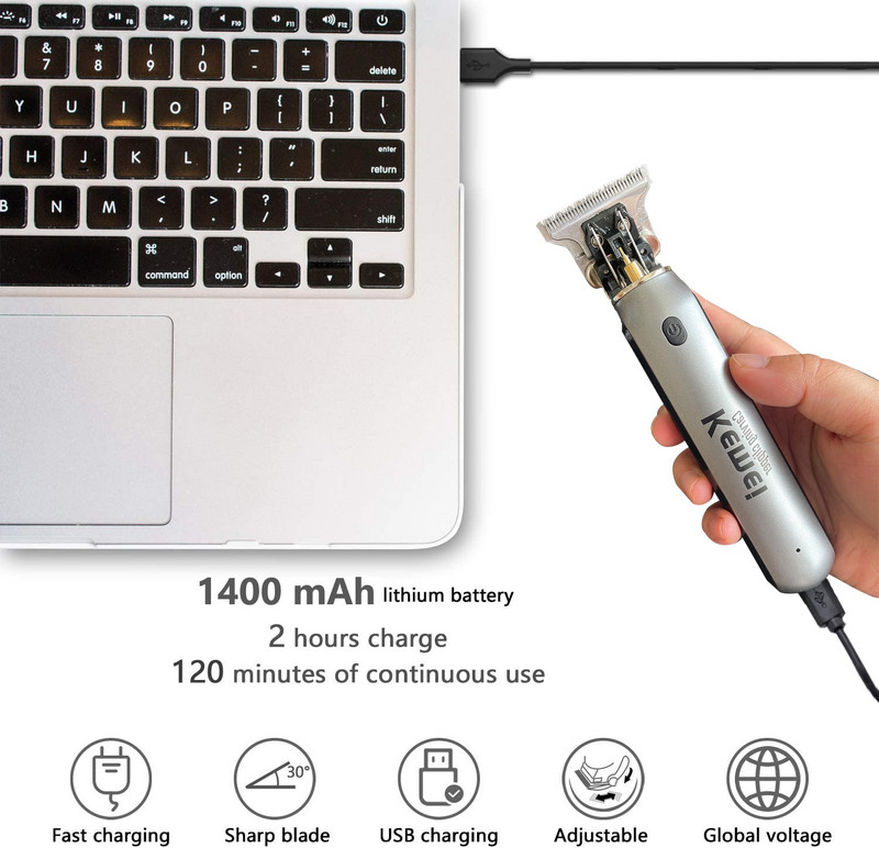 kemei KM-1757 hajvágó Férfi szakállvágó Zero Gapped T-Blade hajvágó gép Akkus professzionális fodrász élvágó
