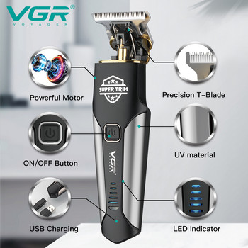VGR Тример за коса Професионална машинка за подстригване Електрическа машина за подстригване Акумулаторна безжична преносима машинка за подстригване за мъже V-287