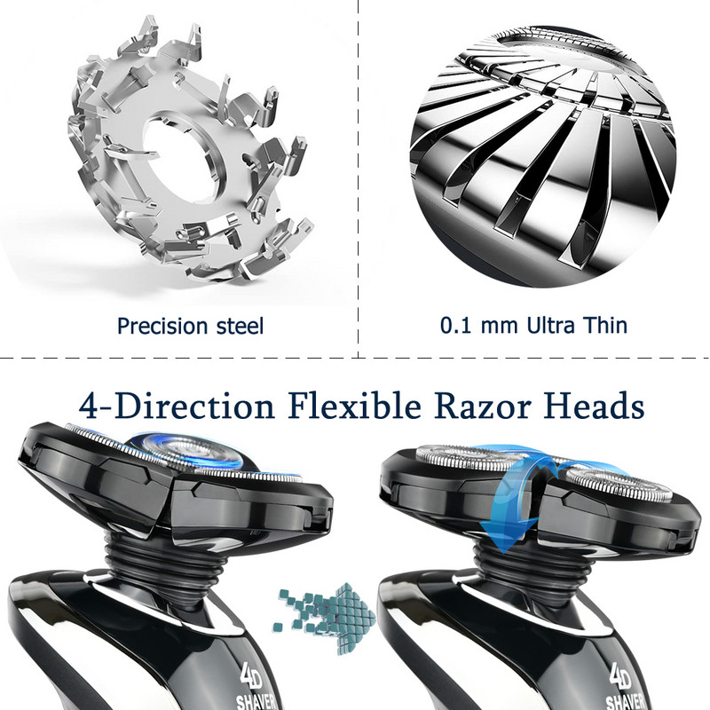 Naujas elektrinis skustuvas įkraunamas elektrinis skustuvas vyrams šlapias ir sausas 4D plaukiojančios galvutės skutimosi mašina barzdos kirpimo mašinėlė plaukų kirpimo mašinėlė
