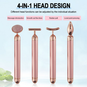 Ρολό προσώπου 24 καρατίων Beauty Bar Face Massager Ηλεκτρικός δονούμενος ροζ χαλαζίας 3D Roller Face Lifting Body Facial Gua Shade Roller