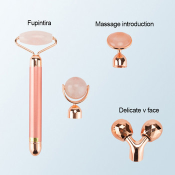 Ρολό προσώπου 24 καρατίων Beauty Bar Face Massager Ηλεκτρικός δονούμενος ροζ χαλαζίας 3D Roller Face Lifting Body Facial Gua Shade Roller