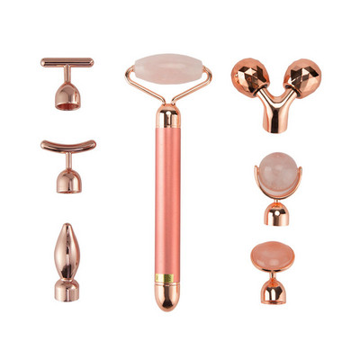 24K Gold Beauty Bar Arcmasszírozó Elektromos Vibráló Rózsakvarc 3D Roller Arc Lifting Test Arc Gua Sha Jade Roller