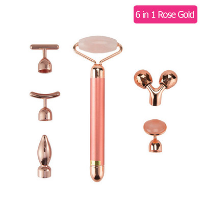 24K Gold Beauty Bar Arcmasszírozó Elektromos Vibráló Rózsakvarc 3D Roller Arc Lifting Test Arc Gua Sha Jade Roller