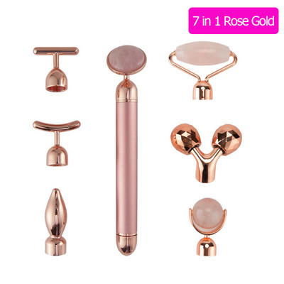 24K Gold Beauty Bar Arcmasszírozó Elektromos Vibráló Rózsakvarc 3D Roller Arc Lifting Test Arc Gua Sha Jade Roller