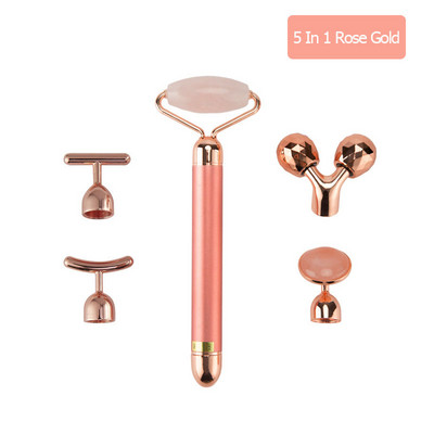 24K Gold Beauty Bar Arcmasszírozó Elektromos Vibráló Rózsakvarc 3D Roller Arc Lifting Test Arc Gua Sha Jade Roller