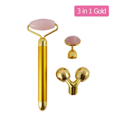 24K Gold Beauty Bar Arcmasszírozó Elektromos Vibráló Rózsakvarc 3D Roller Arc Lifting Test Arc Gua Sha Jade Roller