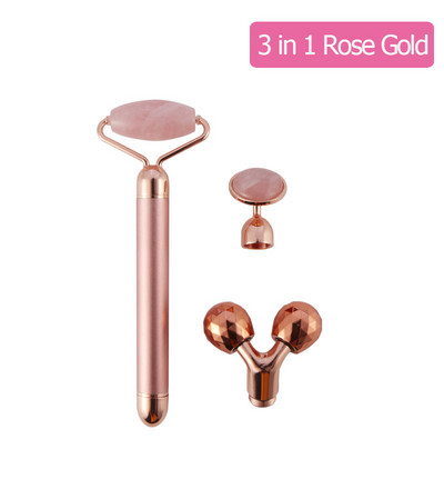 24K Gold Beauty Bar Arcmasszírozó Elektromos Vibráló Rózsakvarc 3D Roller Arc Lifting Test Arc Gua Sha Jade Roller