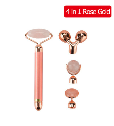 24K Gold Beauty Bar Arcmasszírozó Elektromos Vibráló Rózsakvarc 3D Roller Arc Lifting Test Arc Gua Sha Jade Roller
