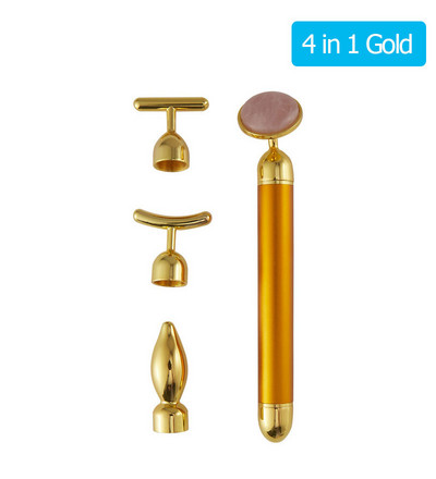 24K Gold Beauty Bar Arcmasszírozó Elektromos Vibráló Rózsakvarc 3D Roller Arc Lifting Test Arc Gua Sha Jade Roller